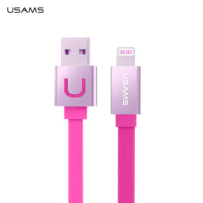  USB кабел тип лента USAMS за Iphone 5/5s/5c/6/6plus/iPod touch 5/iPod nano 7 розов